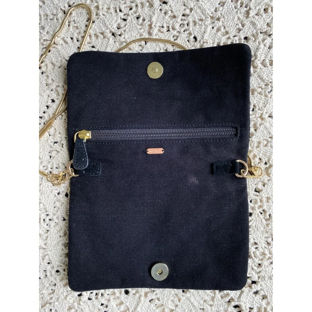 Free People Kingston Crossbody‎ Bag Black Suede Gold Studded Clutch Boho Glam